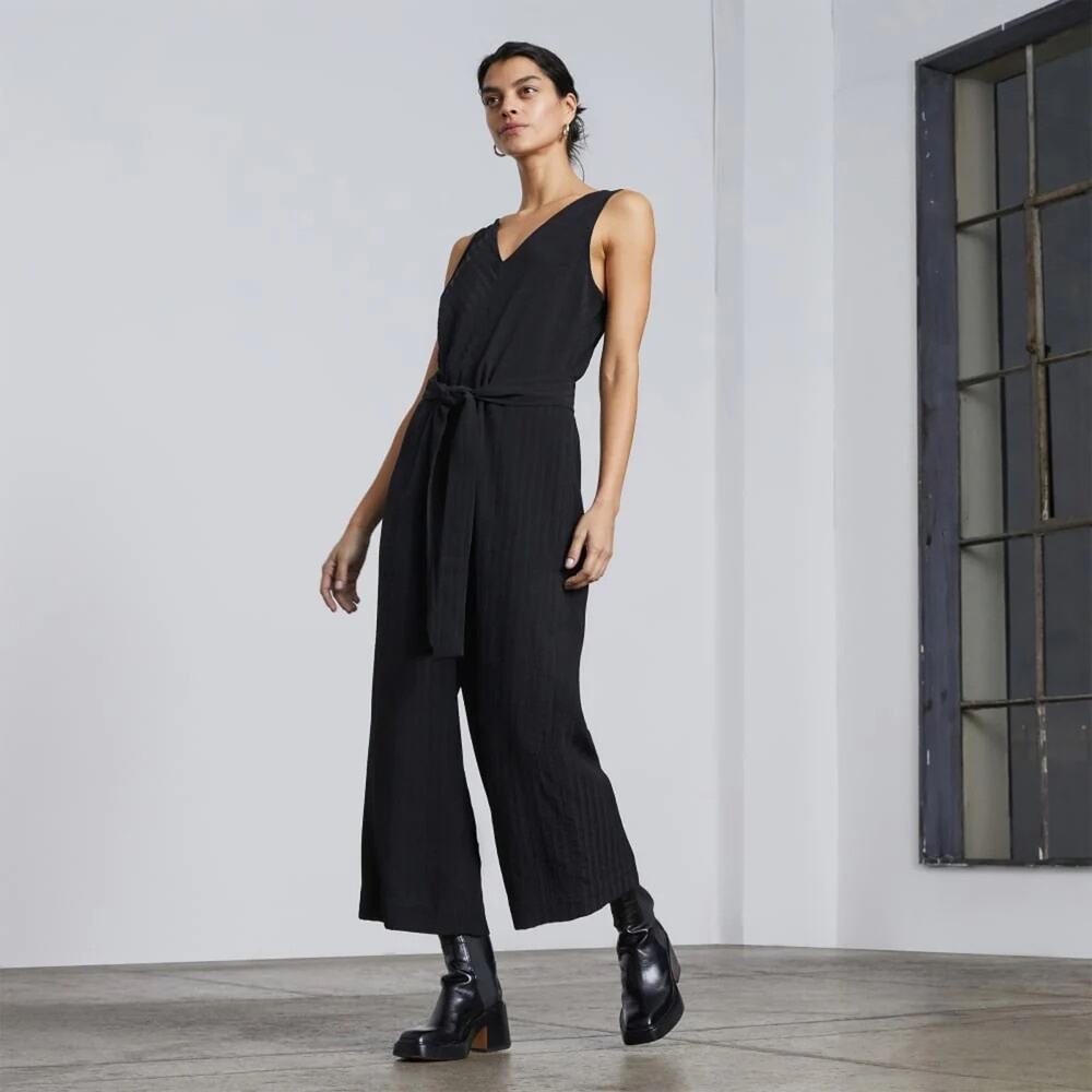 Everlane The City Stripe Draped Jumpsuit One Piece V-neck Black Size 2